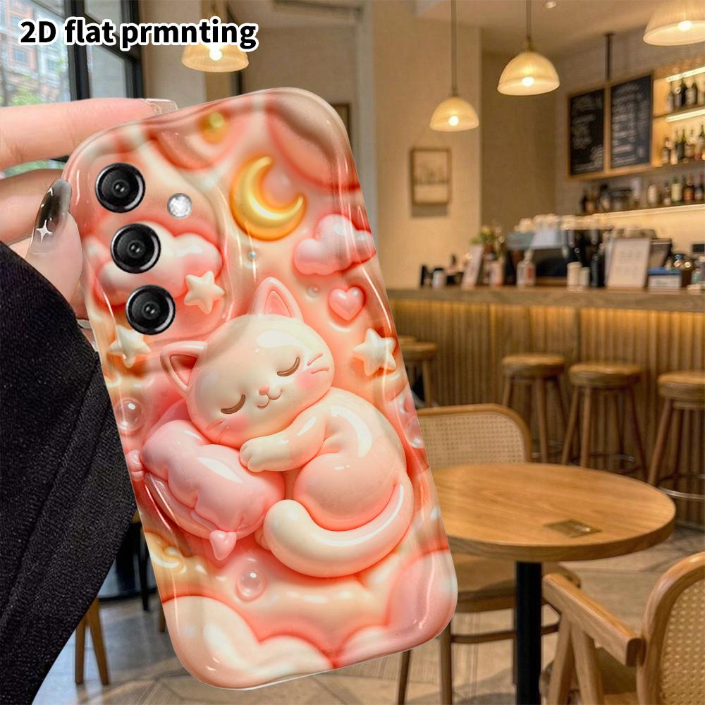 Phone case: 2D flat, suitable for Samsung Galaxy A34 A35 M05 M06 S20 S22 S21 FE Plus 5G protective case, sleeping little pink cat, perfect Christmas a