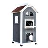 Outdoor Cat House 2-Story Cat House Made of Fir Wood, Weatherproof Cat Hut with Asphalt Roof, Gray, 59 x 55 x 109 cm
