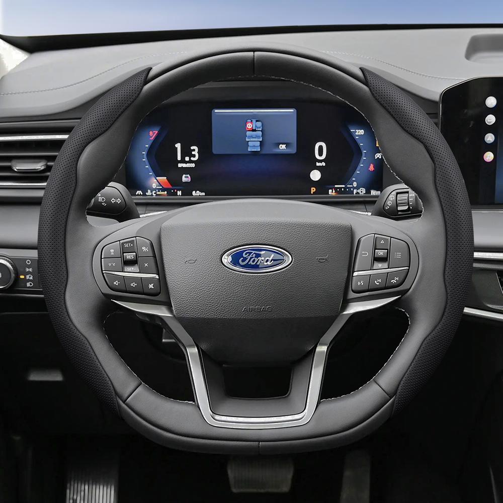 TQ012Suitable for Ford Breathable Hole Leather Steering Wheel Cover Segmented Quick Release Design Non-Slip Durable Focus Mk2 Mk3 Fies