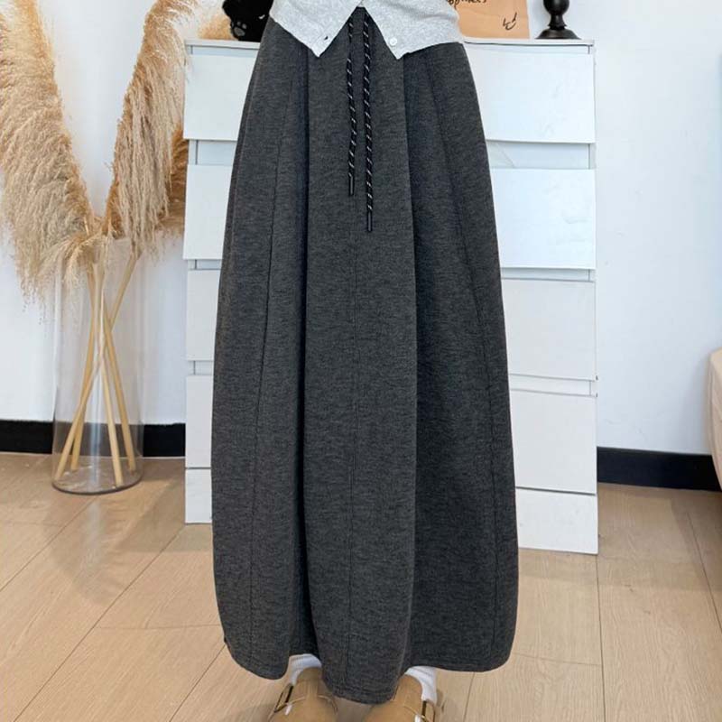 Skirt for Women Casual High Waist Long Loose Thickened Stretchy Slim Solid Colour Skirt