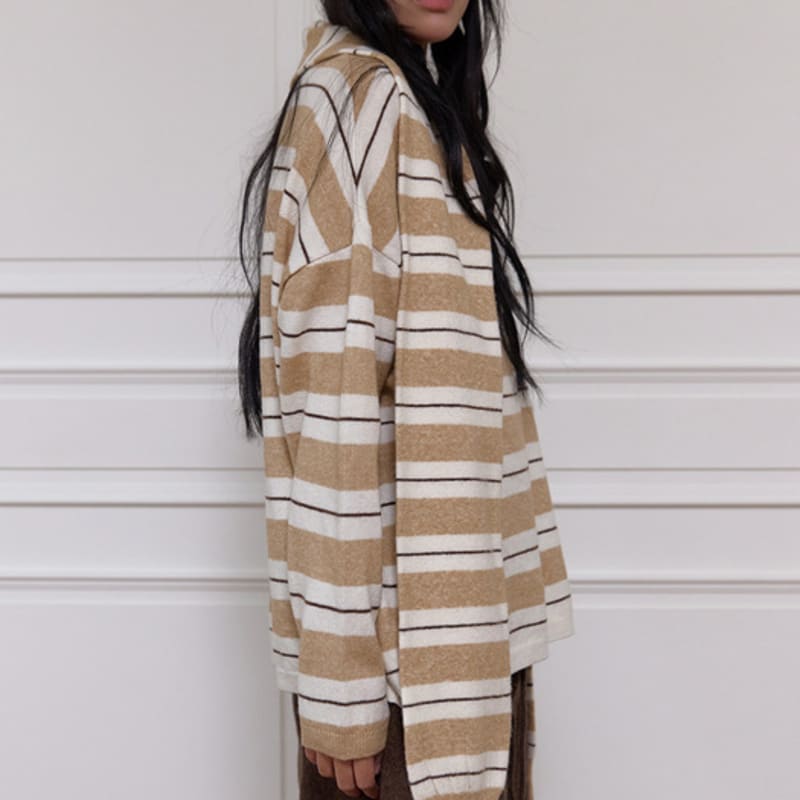 MEENDERI MULTI STRIPE KNIT MUFFLER - BEIGE