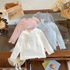 Girls Solid Color Base Shirt Spring And Autumn Baby New Cartoon Stylish Children Half High Neck Top Long Sleeved T-shirt