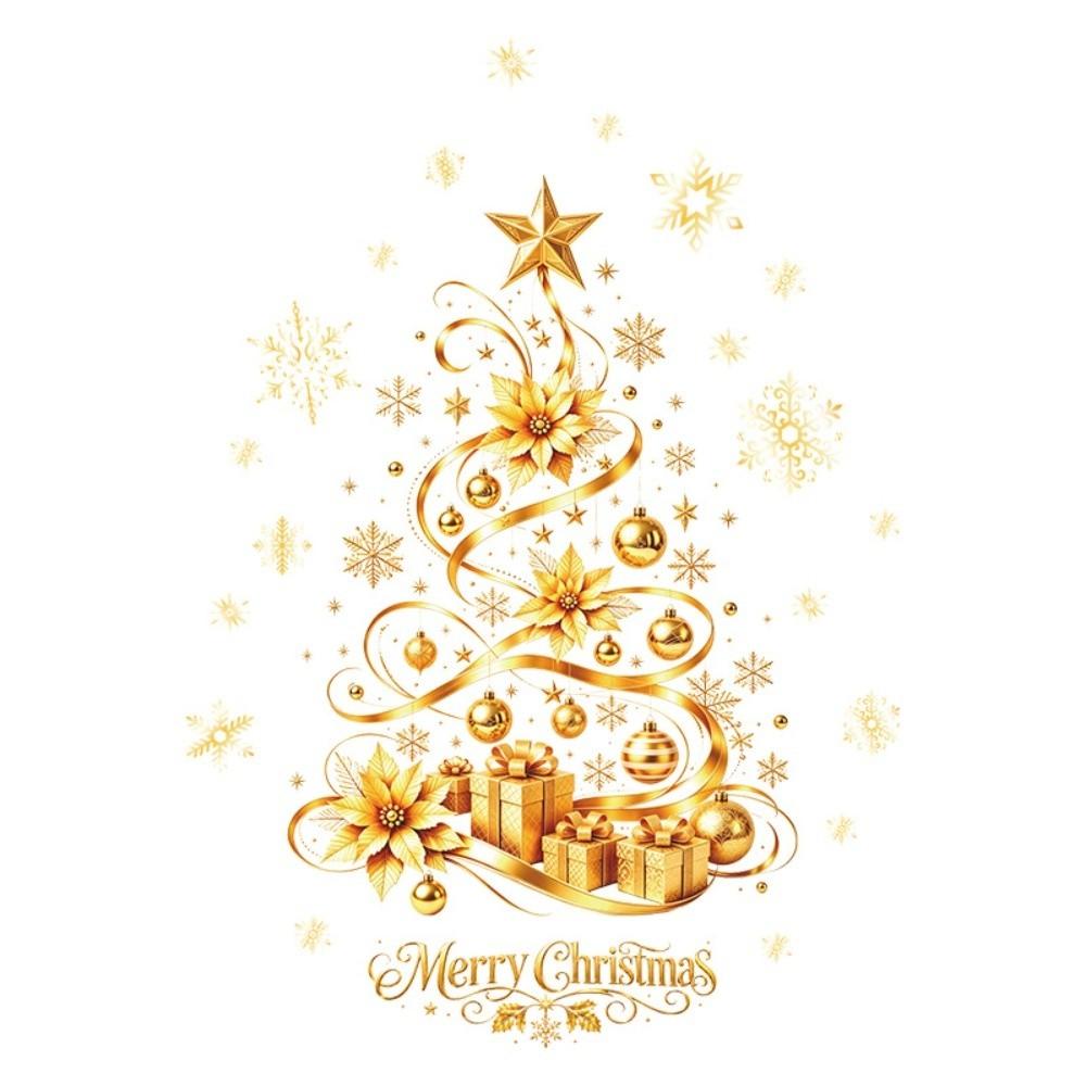 Large Christmas Tree Wall Sticker Golden Snowflake Electrostatic Sticker Xmas Decals  Restaurants