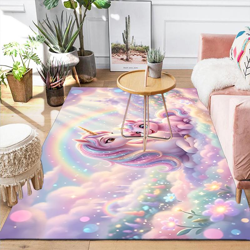 1Pc Unicorns Rainbow Sky Rug, Office Carpet Indoor Outdoor Doormat, Non-Slip, Comfortable, Living, Christmas Halloween, Xmas Gift Y1498
