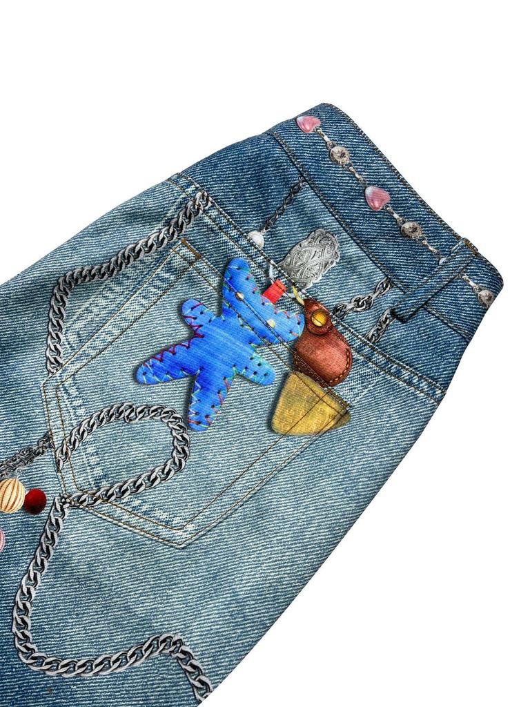 Women's Summer Loose Wide-Leg Jeans with Chain Detail N012