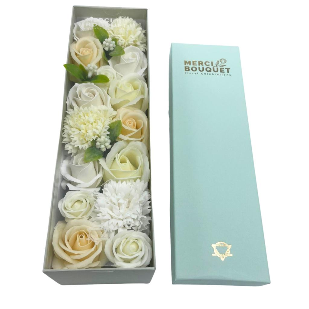 Soap Flowers Gift Box White Ivory Wedding