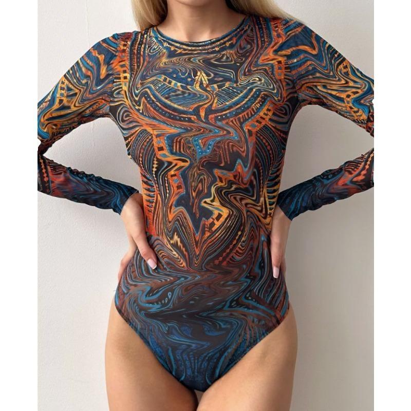 Swimsuit Women's Hot-selling Multi-color Mesh Sunscreen One-piece Swimsuit Fresh and Sexy Long-sleeved Sunscreen Swimsuit