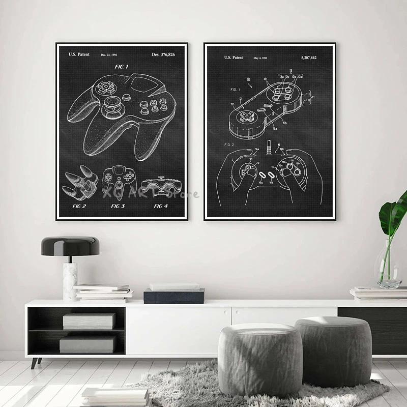 Винтажная ручка для игры Патентный постер Печать Художественное произведение Настенное искусство Постеры Домашнее украшение Чертеж Картина на холсте Безрамный декор Подарок