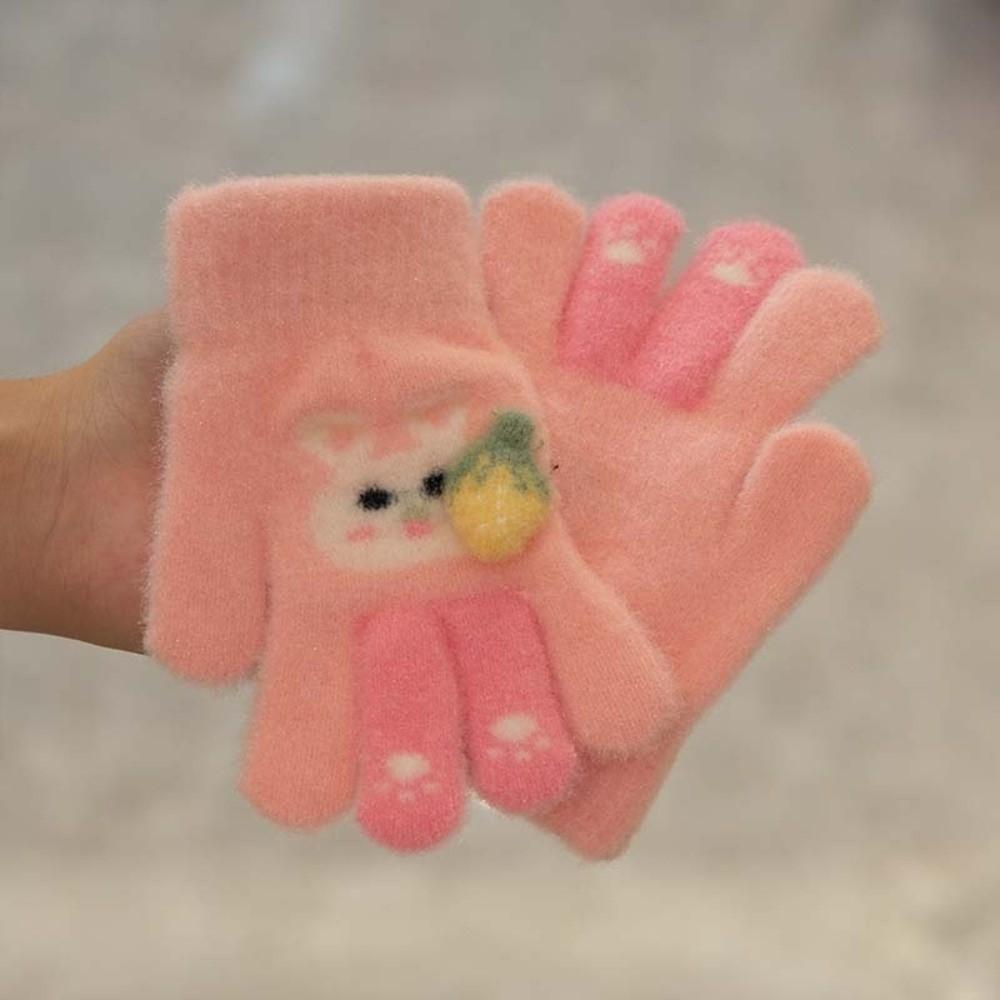 Cute Cartoon Rabbit Kids Knitted Gloves Thickened Children Full Fingers Gloves Winter Warm Outdoor Sports Windproof Gloves