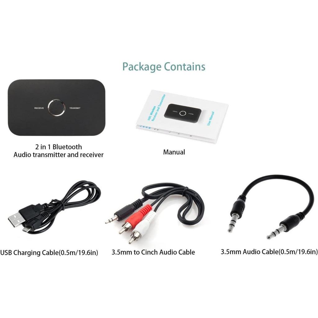 Адаптер AUX Bluetooth 5.0, передатчик, приемник, телевизор, аудиоадаптер 2 в 1 с разъемом Aux 3,5 мм RCA, низкая задержка и высокое разрешение для автомобильных динамиков HHiFi и т. д.