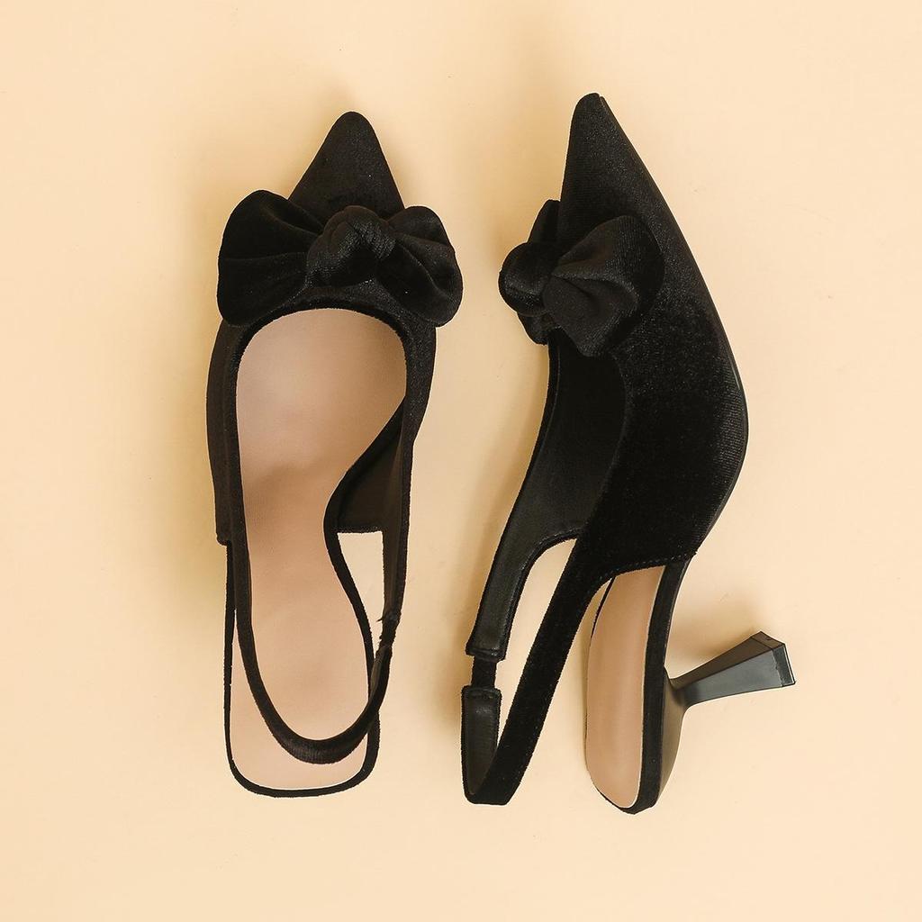 Женские босоножки большого размера на тонком каблуке с острым носком, летние повседневные босоножки на шпильке с бантом, однотонные туфли 36-42