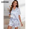 Женская новая домашняя одежда из атласа Ice Silk в полоску, весенне-летний комплект с крутыми шортами, сексуальный свободный пижамный комплект с оборками