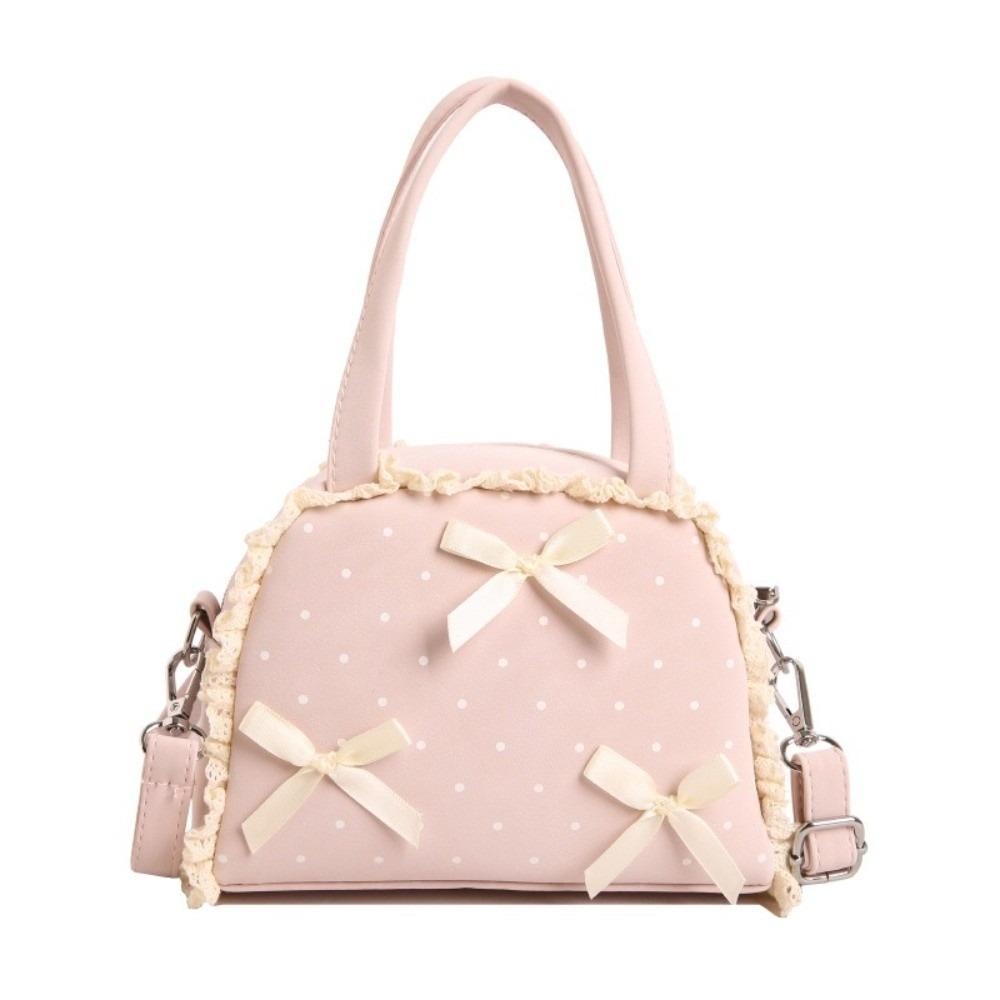 Top Handle Polka Dot Handbag Ruffles Shoulder Bag Sweet Leather Crossbody Bag Shopping