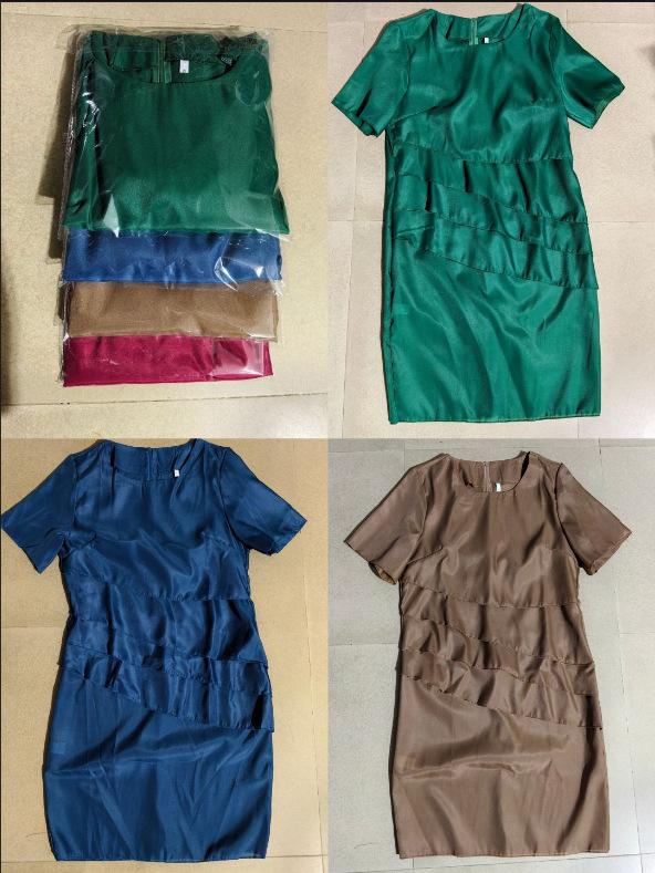 2026 Amazon Independent Station New Summer Slim Dress Splicing Chiffon Crew Neck Short Sleeve Dress Women