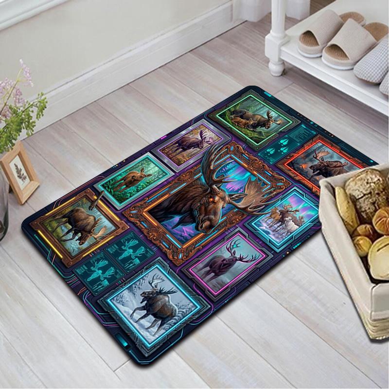 Moose Species Diversity Pattern Rug Floor Mat for Living Room or Bedroom Soft and Comfortable Carpet a Gift for Birthday and Holiday.