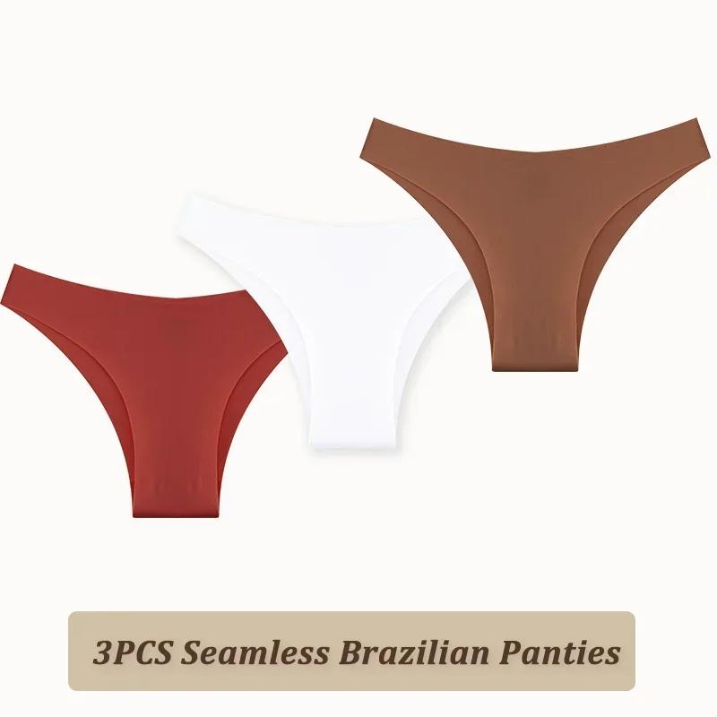 3PCS Women Seamless Brazilian Panties Ultra-thin Maillard Panties Ice Silk Underwear Sexy Panty Low Waist G-string Female Solid