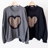 New Arrivals Open Run Women Leopard Frill Oversized Long Sleeve Fall Sweatshirt