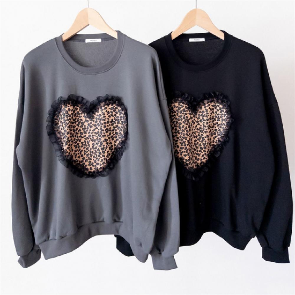 New Arrivals Open Run Women Leopard Frill Oversized Long Sleeve Fall Sweatshirt