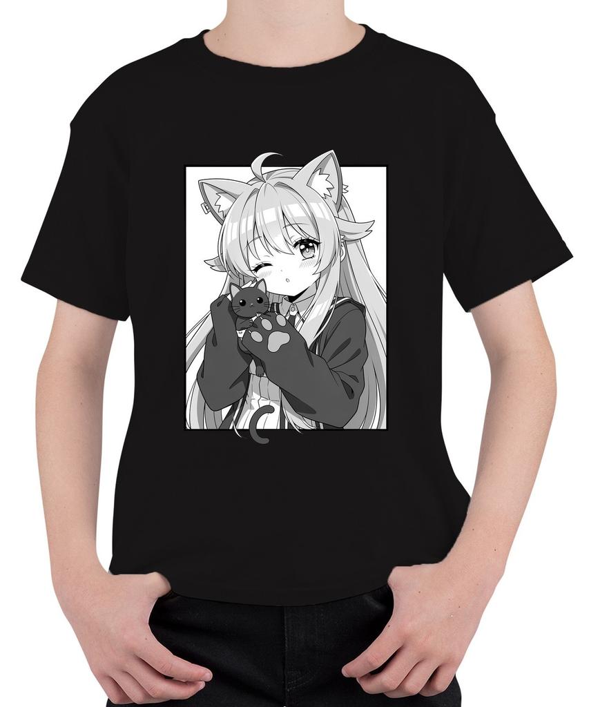 Cute Anime Girl Cat Ears Nekomimi Manga Japan Otaku Kawaii Kids T-Shirt