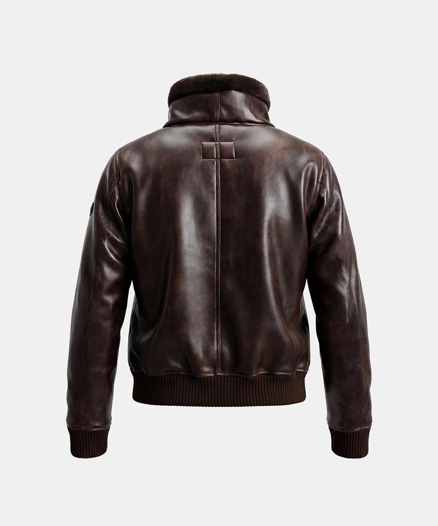 Badblood Viper 21 Shearling Mustang Bomber Jacket - Washed Brown