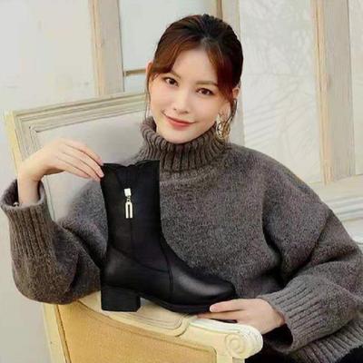 Ботинки из искусственной кожи, короткие, до середины голени, на толстом каблуке, осенне-зимние ботильоны, женские одинарные туфли