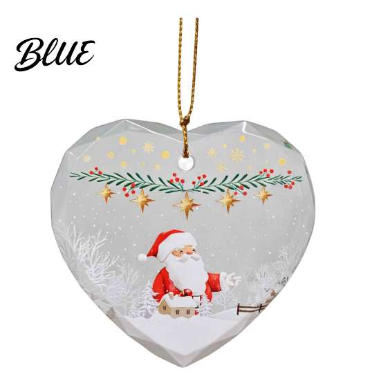 Seasonal Home Decor Items Heart Shaped Christmas Ornaments, Crystal Santa Winter Scene Hanging Ornament, Transparent Indoor Party Supplies Xmas