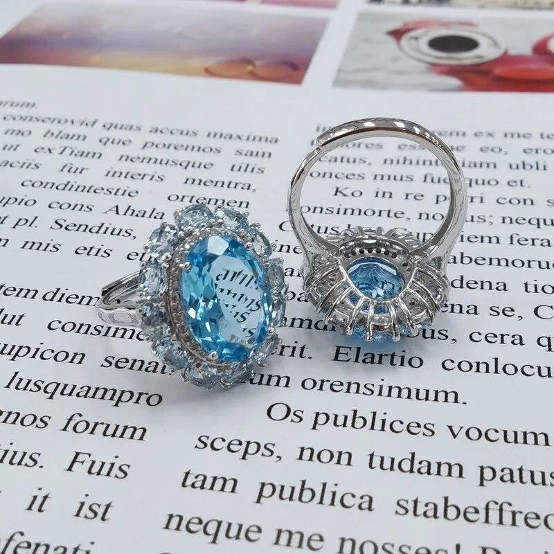 Sace Gems 925 Sterling Silver Sky Blue Topaz Gemstone Rings for Women Engagement Cocktail Party Fine Jewelry