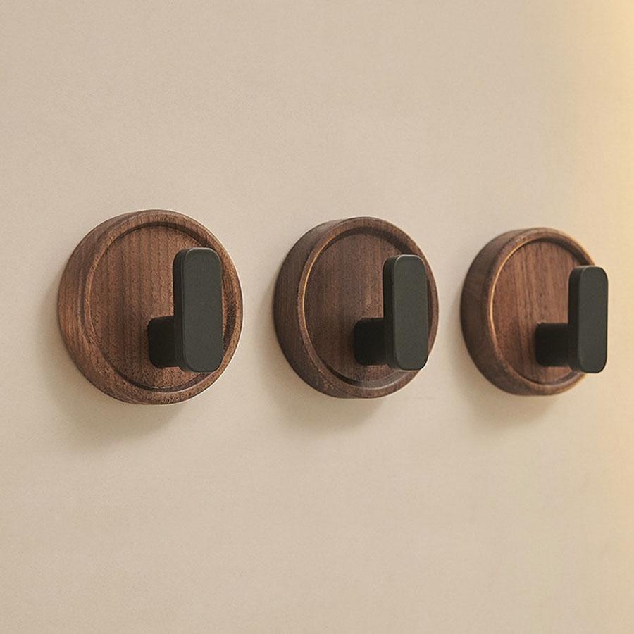 Self-adhesive Solid Wooden Hook Walnut Key Decorative Towel Holder Hook Door Hanger Wall Coat Rack Kitchen Bathroom Organizer
