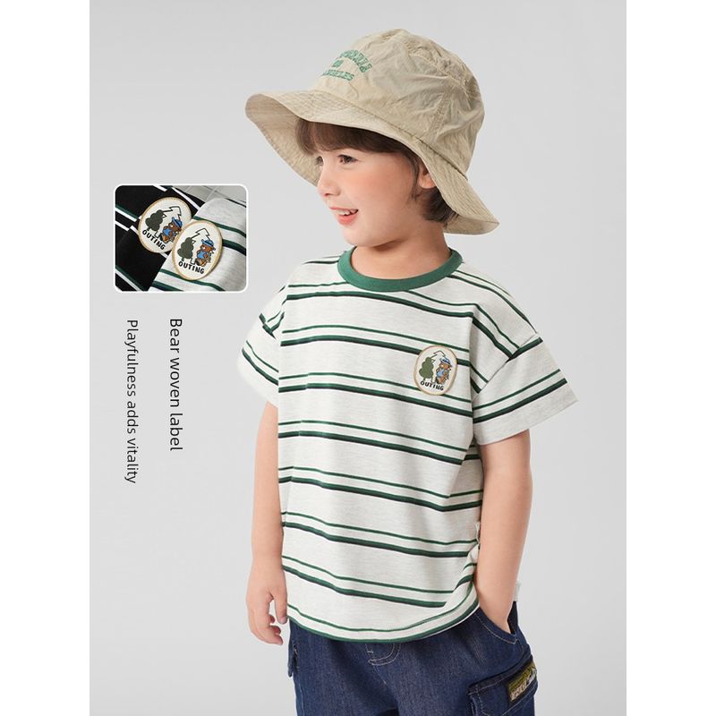 Right European Style Boys' Short-Sleeved T-Shirt, Summer Clothing, New Children's Wear, Striped Top, Half-Sleeve, Summer Trendy