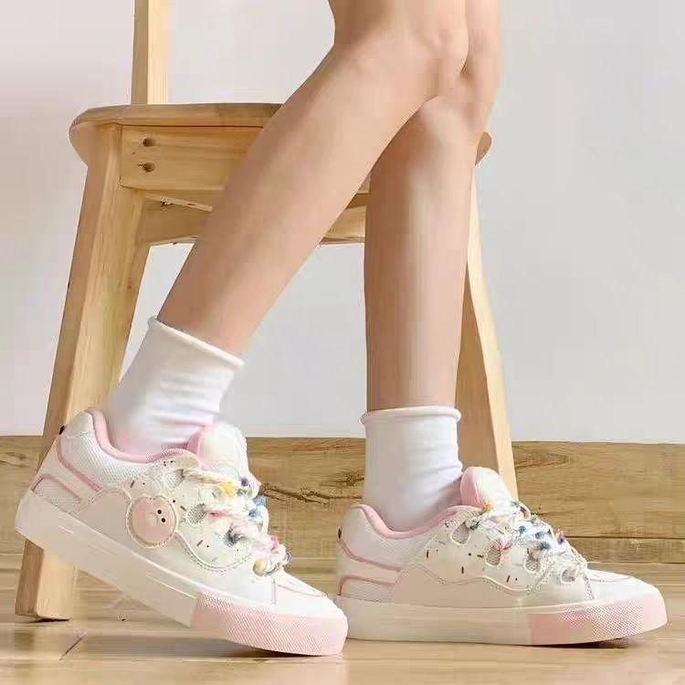 Niche Dopamine Donut Bread Shoes Retro Splicing Platform Non-slip Bread Shoes Versatile Guochao Skateboard Shoes Women