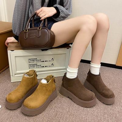 Модные женские теплые ботильоны с круглым носком, высокое качество, женская обувь, НОВИНКА, модные однотонные современные ботинки на платформе с задней молнией, Zapatos De Mujer