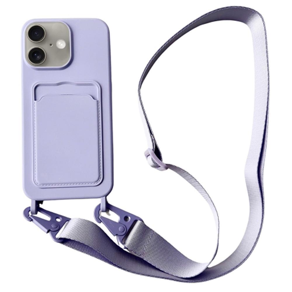 Чехол для iPhone 16 Жидкий силикон Слот для карт Мягкая накладка для телефона со шнурком