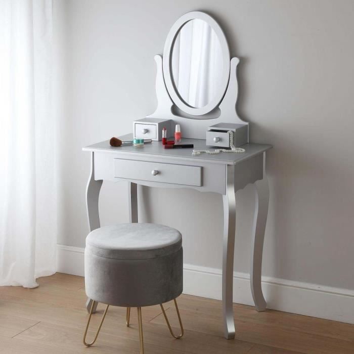 Repose-pieds Belgaum - Tabouret Rond Bas Pour Salon En Textile Et Métal - Gris Clair - Versa