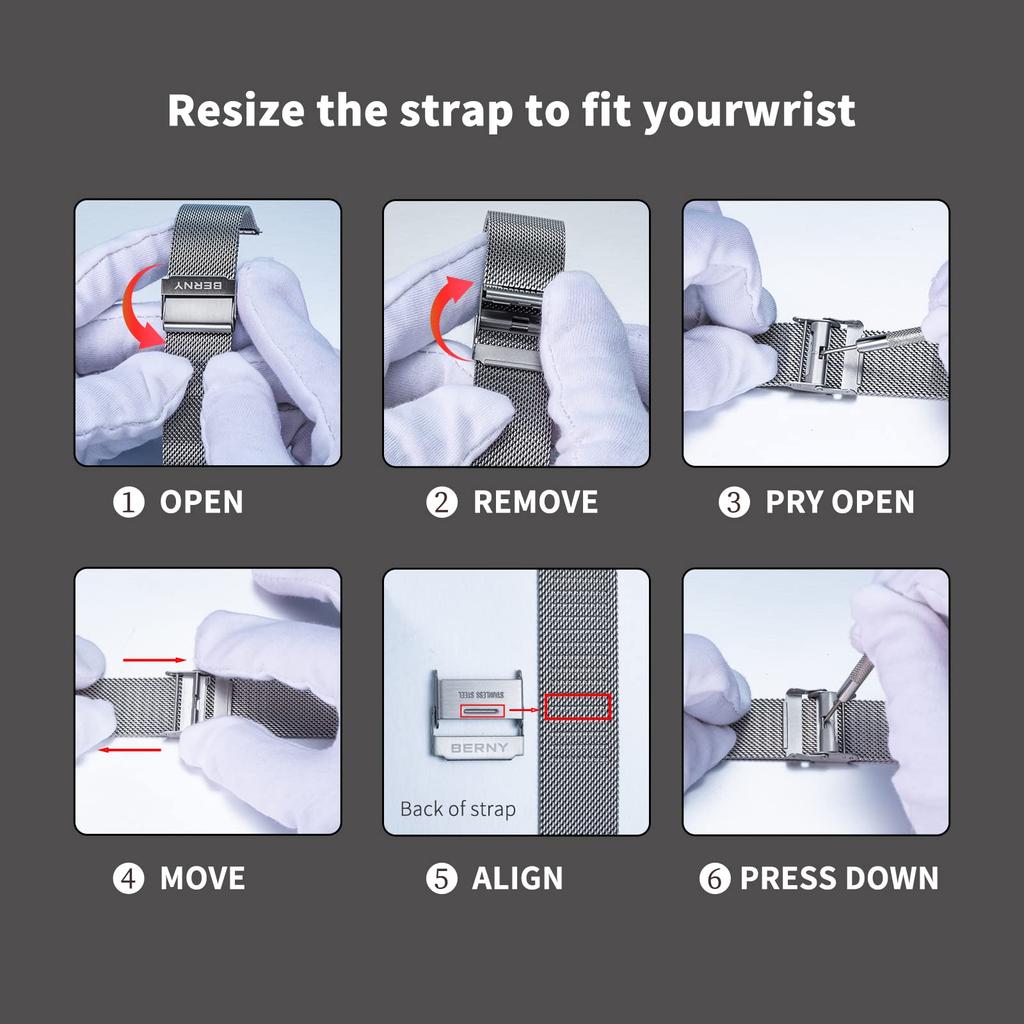 Ремешок для часов, ремешок из нержавеющей стали, 18 мм, тонкий металлический браслет и застежка безопасности, быстросъемный регулируемый ремешок [BERNY] -18 мм