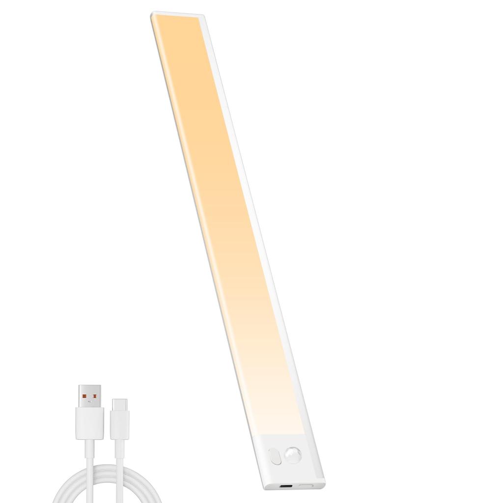 LED Bar Motion Sensor Stepless 3 Levels of Color Cabinet Ultra Thin Hand Magnetic LED No Wiring Energy Long High Shelf Light, 40cm, Rechargeable,