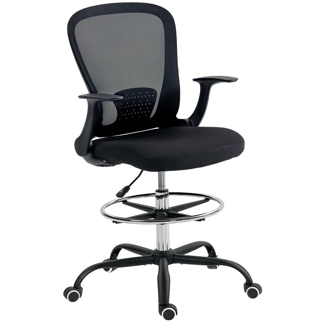 Office Chair Height Adjustable Desk Chair with Adjustable Footring, Lumbar Support, 62 x 59 x 119 cm, Black