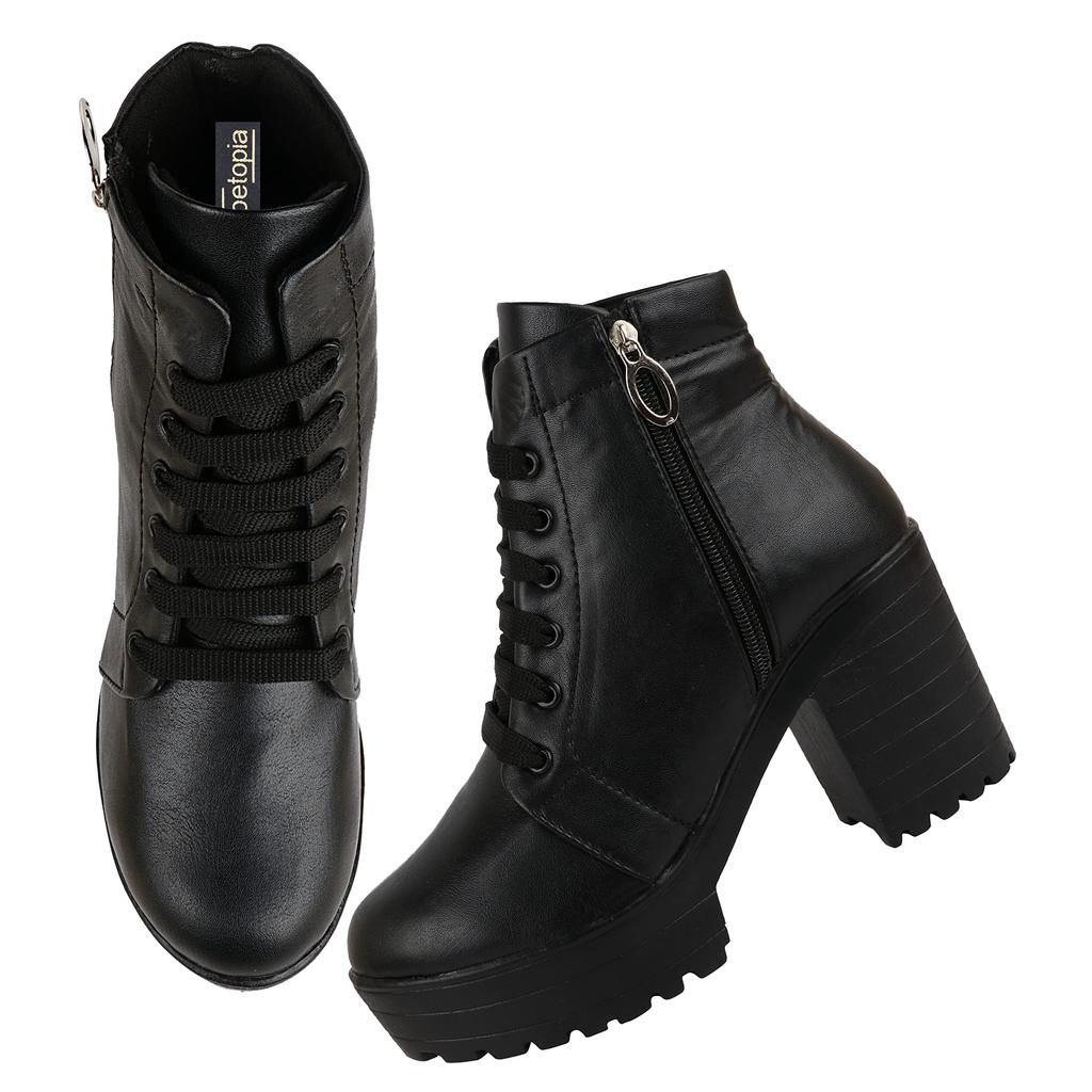 Shoetopia Женские короткие ботильоны на массивном каблуке с нескользящей подошвой, удобные модные ботильоны на щиколотку | Мягкая амортизирующая подошва | Для повседневной носки, вечеринок и зимы