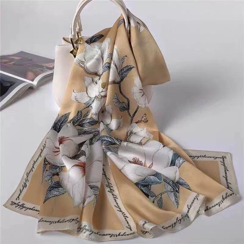 Высокое качество 100% шелковый шарф шаль хиджаб обертывание женский цветочный весна лето пляж шелковые шарфы