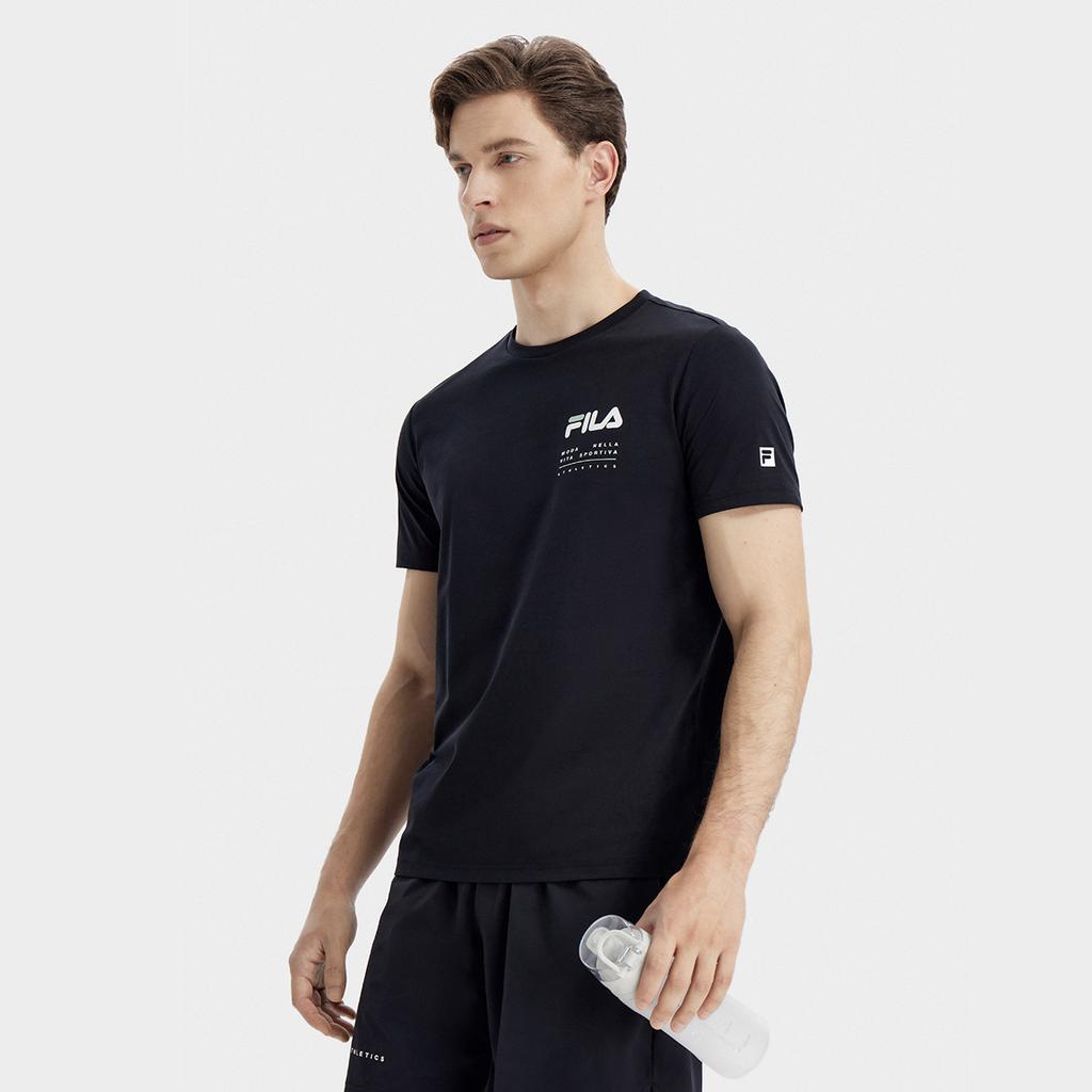 Fila Однотонная футболка с принтом букв в американском винтажном стиле, с круглым вырезом и короткими рукавами, мужская, топы, черная A11M321108FBK