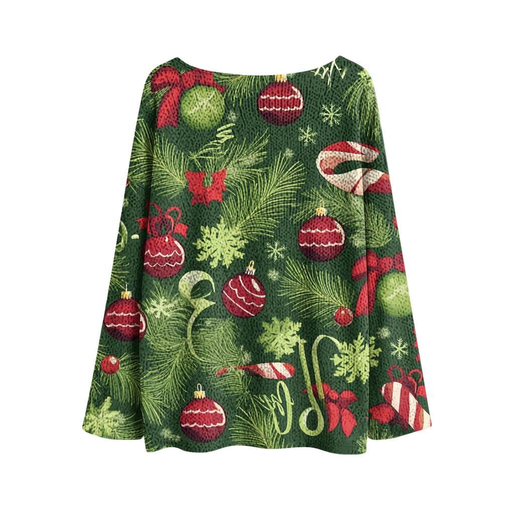 Women's Christmas Print Lightweight Sweater Casual Long Sleeve Knitted Pullover