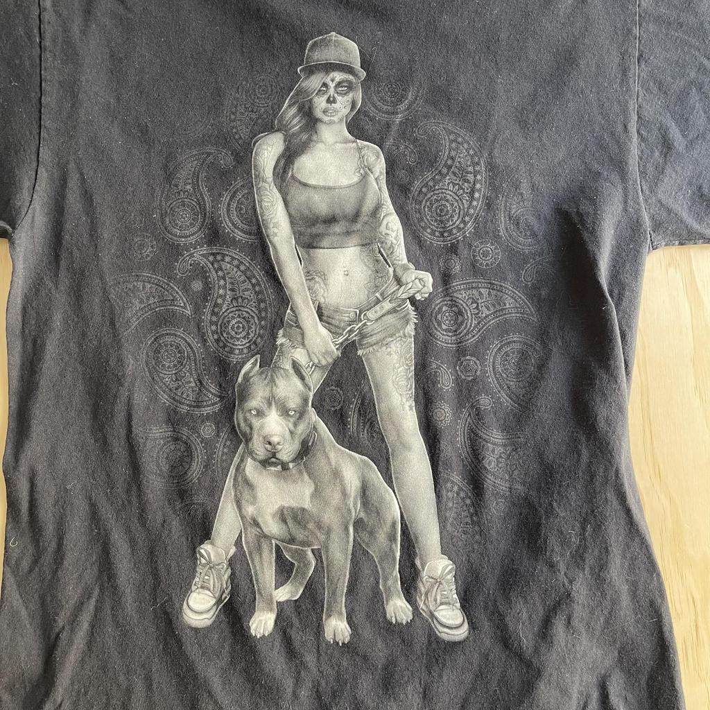 Vintage Y2K Skull Dog Graphic Tattoo Streetwear Shirt Mens Medium Black Unisex T-Shirt