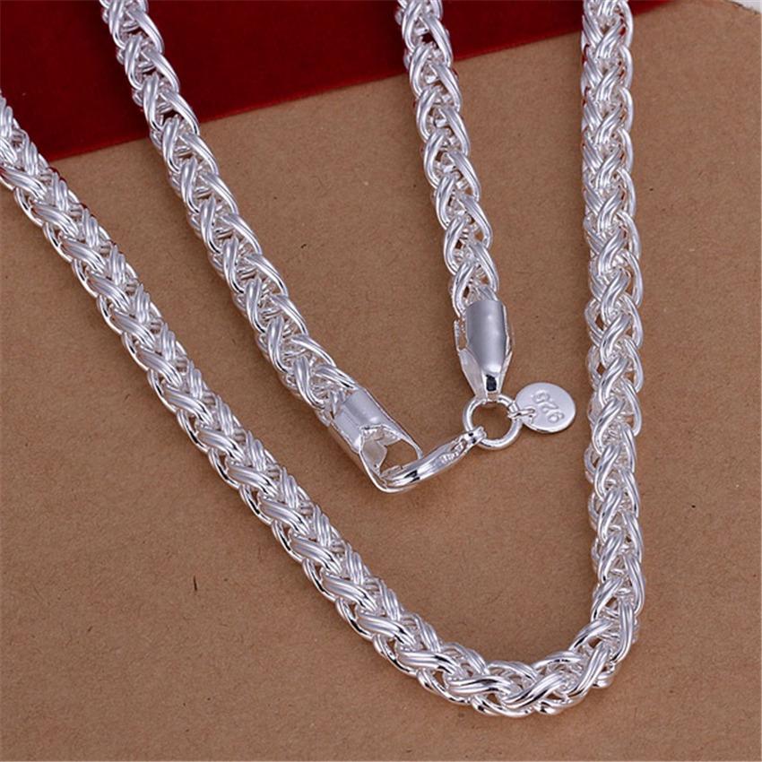 Мужское витое ожерелье-обруч 20 дюймов, простое геометрическое посеребренное ожерелье из серебра S925, ювелирные изделия