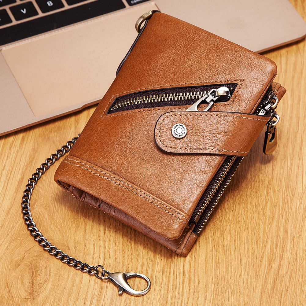 Humerpaul Fashion Women Wallets Genuine Leather Bi-fold Wallet Quality Designer RFID ID Card Holder With Coin Purse Chain Portfel Damski