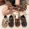 Женская модная обувь на плоской подошве, зимняя, новая, с круглым носком, с неглубоким носком, с леопардовым принтом, мягкая подошва, противоскользящая, износостойкая, плюшевая обувь Tenis