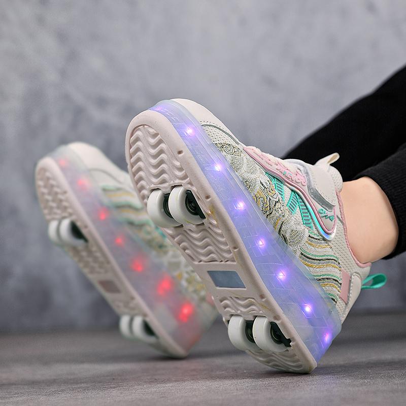 TUINANLE Четырехколесные роликовые туфли для мальчиков и девочек, прогулочная обувь, которая может ходить, скользить и уменьшаться, мигающие огни для школьников