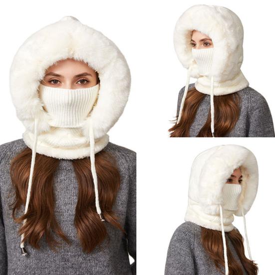 Зимний головной убор с шарфом-защитой лица, однотонная шапка 3-в-1, регулируемая по цвету, со шнурком, ветрозащитная шапка