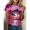 Round Neck Short Sleeved Animal T-shirt with Fish Tiger Horse Pattern 3D Printed Women's T-shirts