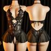 Кружевное боди для взрослых женщин, сексуальное белье без ластовицы, порно-платье бэби-долл, черный сексуальный комплект нижнего белья
