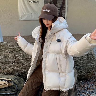 Модная куртка-пуховик с капюшоном женская короткая 2025 зимняя мода стример теплая белый утиный пух вязаный рукав куртка-хлеб взрыв