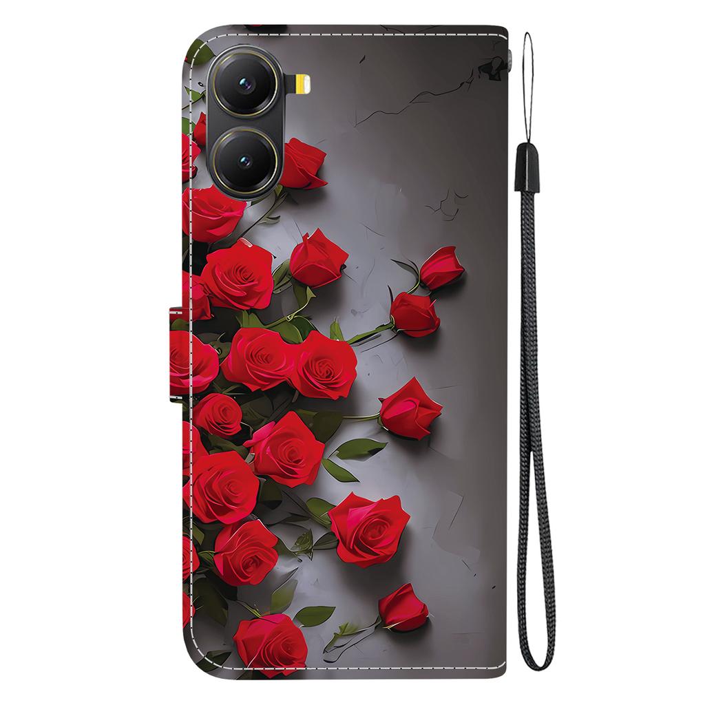 Кожаный чехол-подставка-кошелек с печатью узора для Xiaomi Redmi Turbo 4 5G/Poco X7 Pro 5G с ремешком на запястье